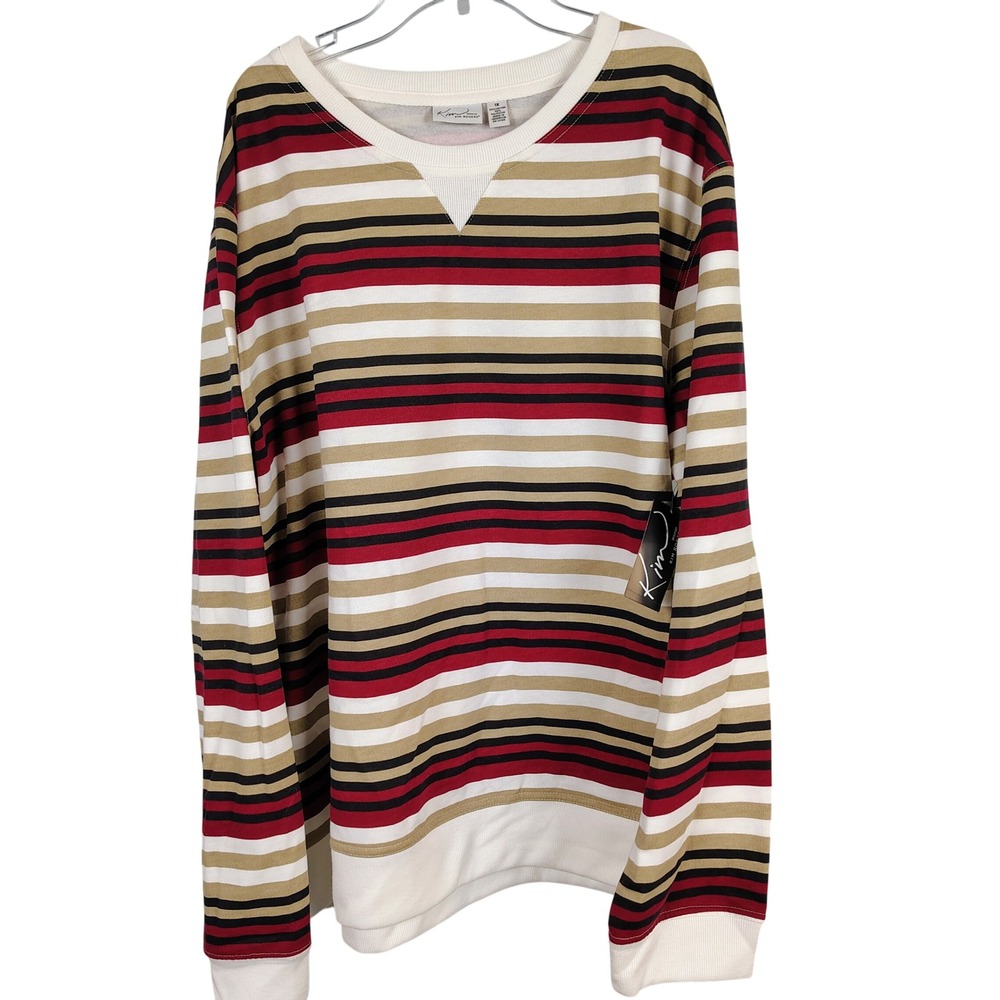 NWT Kim Rogers Womens 1X Striped Sweatshirt Multicolor Cotton Blend Preppy